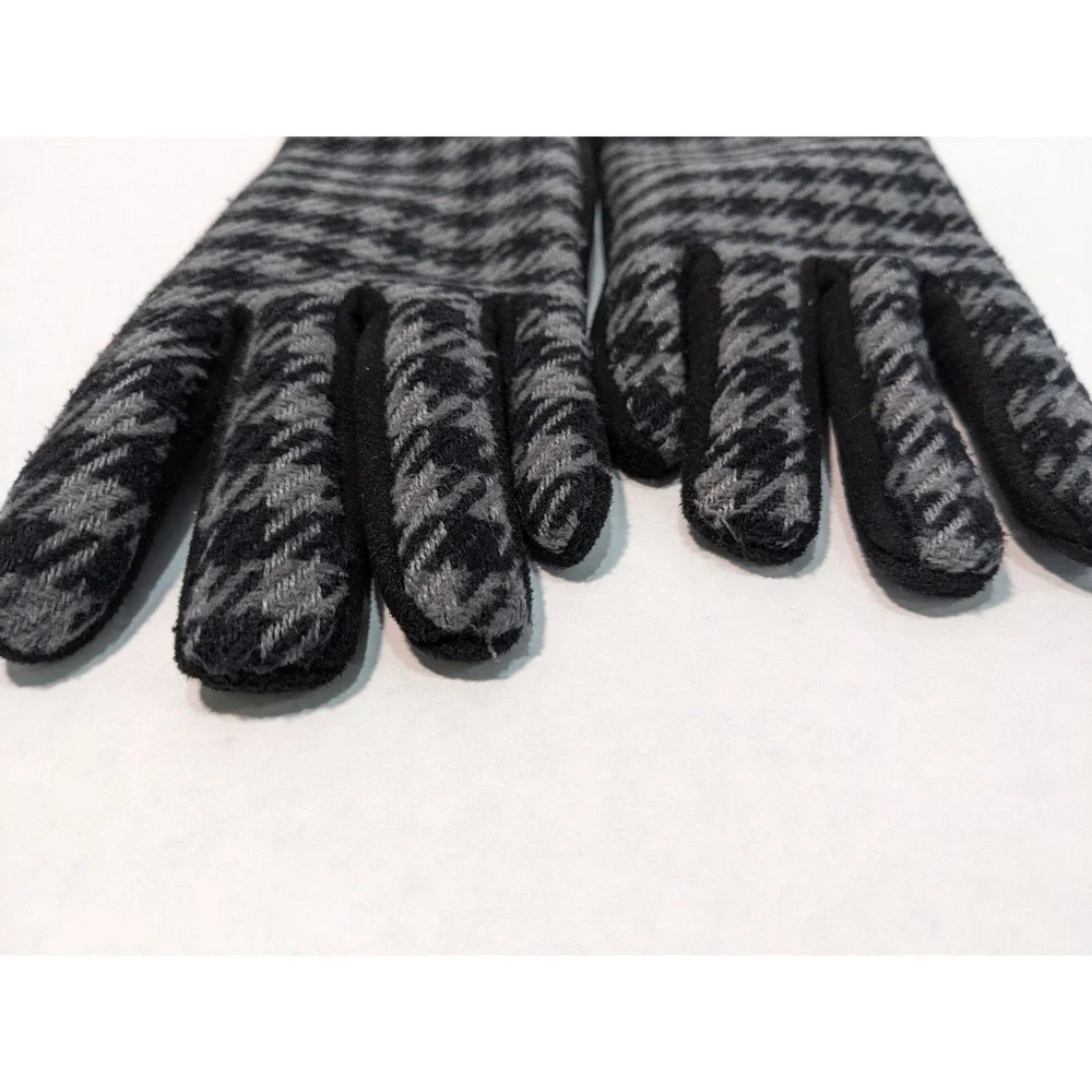 Crane Women's Gloves Touchscreen Houndstooth Gloves Classic Black & Gray sz L - Picture 5 of 9